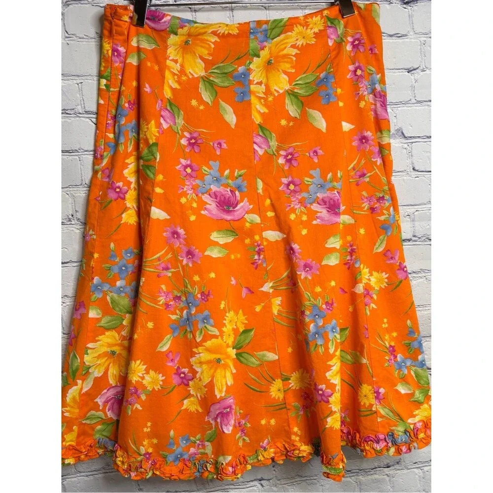 Jones New York Signature Orange Pink Floral Cottagecore Coastal Casual Skirt 10